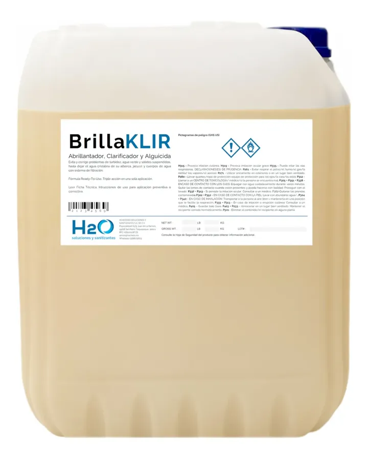 Abrillantador Clarificador Alberca Piscina Agua 20 Litros, foto real del producto