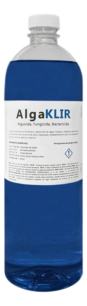 Algaklir Alguicida Alberca Piscina Hache2o 1 Litro, foto real del producto
