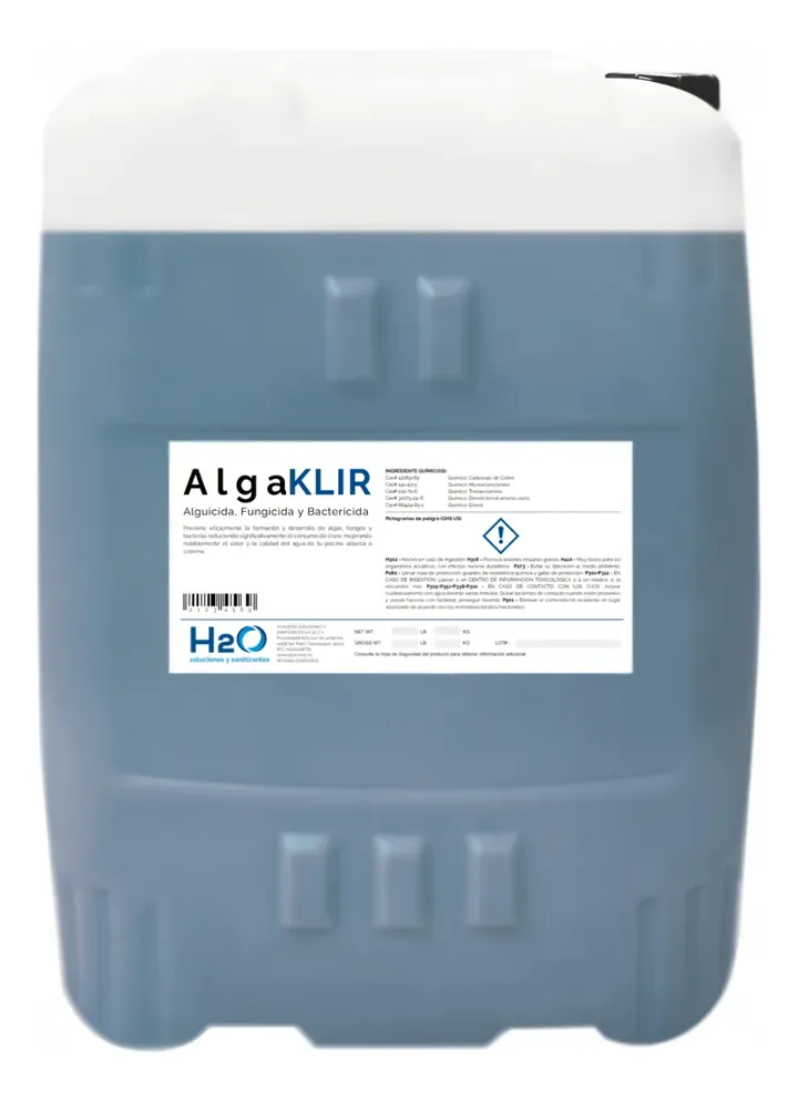 Algaklir Alguicida Alberca Piscina Hache2o 50lts, foto real del producto