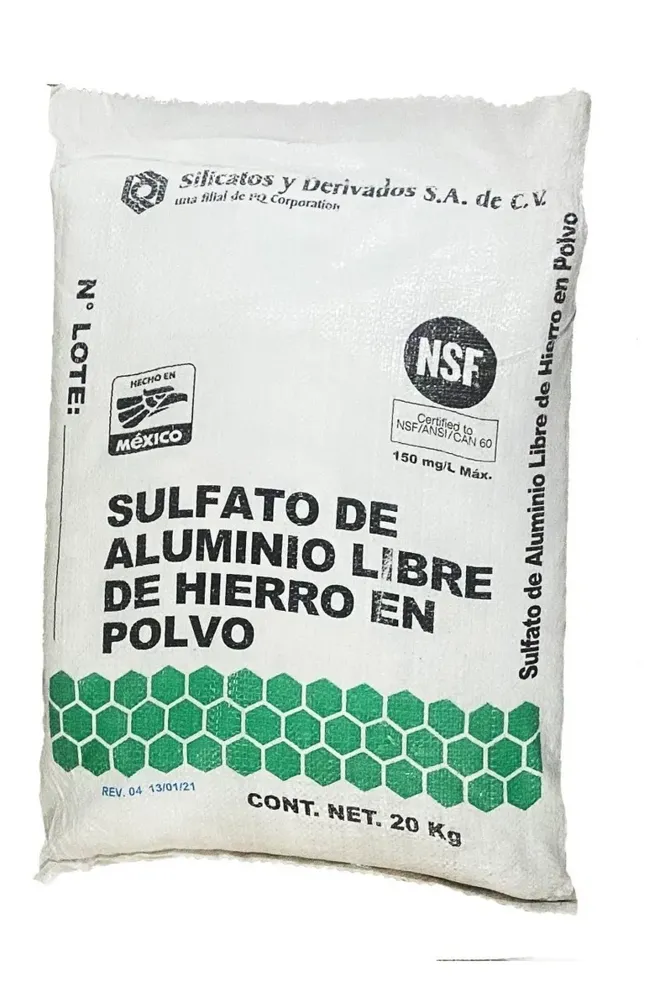 Clarificador Sulfato De Aluminio Libre De Hierro Polvo 20kg, foto real del producto