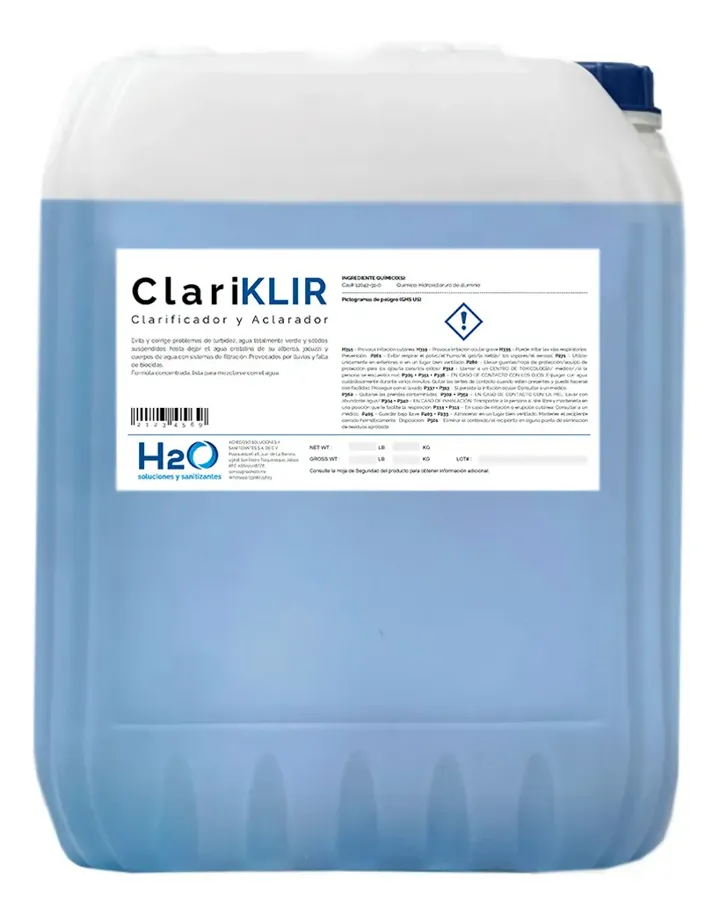 Clariklir Clarificador Aclarador Alberca Hache2o 20 Litros, foto real del producto