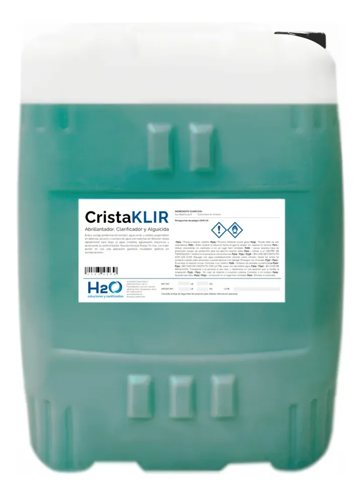 Cristaklir Abrillantador Clarificador Alberca Hache2o 50lts, foto real del producto