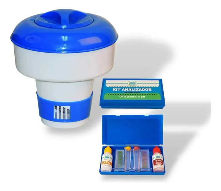 Dispensador De Cloro 7 PuLG. + Kit Analizador Ph Y Cloro, foto real del producto
