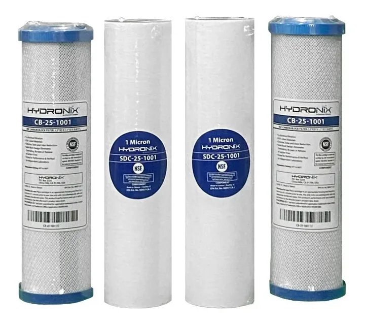 Kit 2 Filtros Polipropileno 2 Carbón Activado 2.5×10 1 Micra, foto real del producto