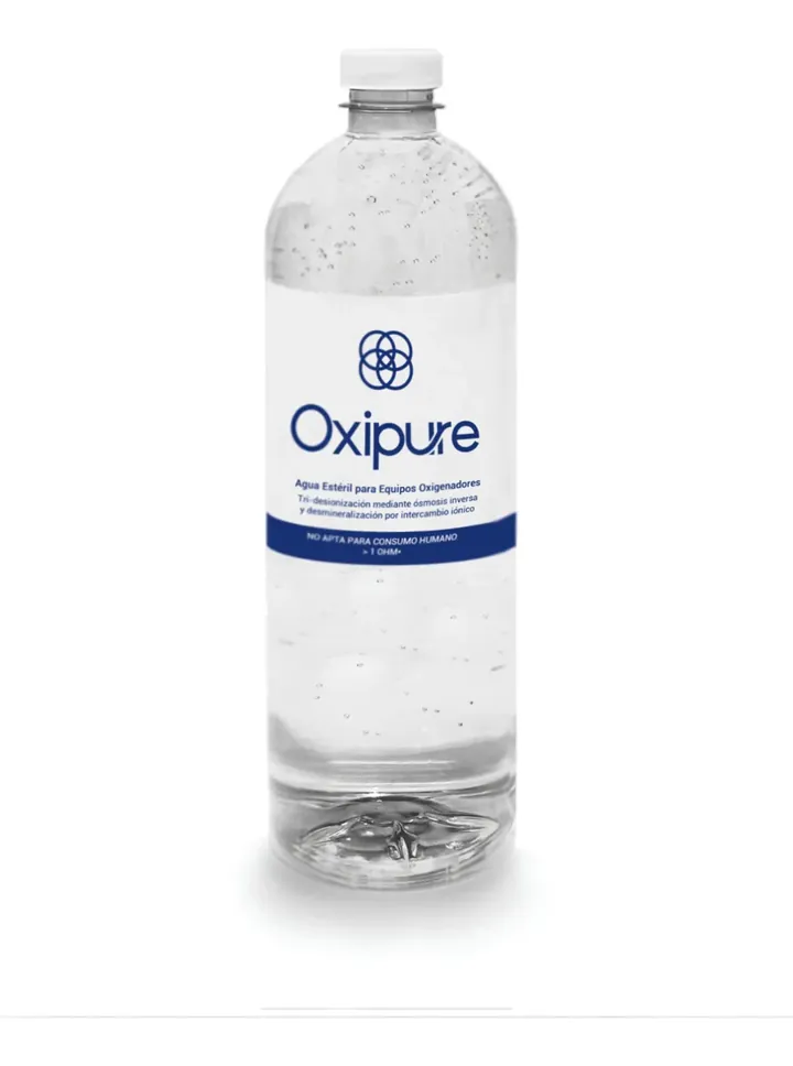Oxipure Agua Estéril Bidestilada Oxigenadores 1litro Botella, foto real del producto