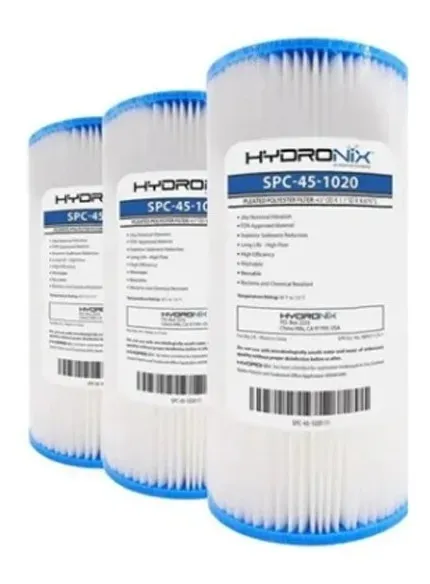 Pack 3 Cartuchos / Filtros Sedimentos Plisados 4.5×10 20m Color Blanco, foto real del producto